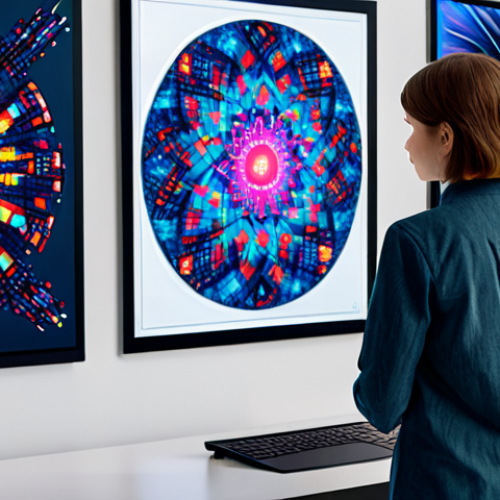 Home 30 AI Art Creation**
"A modern art studio filled with computers displaying complex algorithms and colorful, abstract digital art. A professional artist, fully clothed in a stylish yet modest outfit, is interacting with the software, showcasing the blend of technology and creativity. Safe for work, appropriate content, professional setting, perfect anatomy, natural proportions, well-formed hands, proper finger count. High quality, family-friendly, fully clothed."
**
