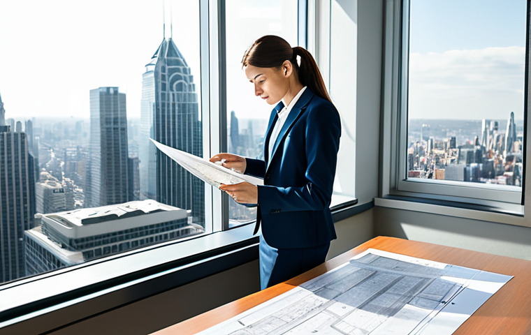 **

A professional architect, fully clothed in modest business attire, reviewing blueprints in a brightly lit, modern office space. Large windows overlook a bustling city skyline. Safe for work, appropriate content, perfect anatomy, correct proportions, well-formed hands, proper finger count, natural pose, professional.

**