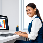AI Logo Creation**

"A woman with a warm smile, sitting at a bright desk with a laptop, designing a logo with AI software, fully clothed, appropriate attire, modern office setting, safe for work, perfect anatomy, natural pose, professional, modest, family-friendly."

**