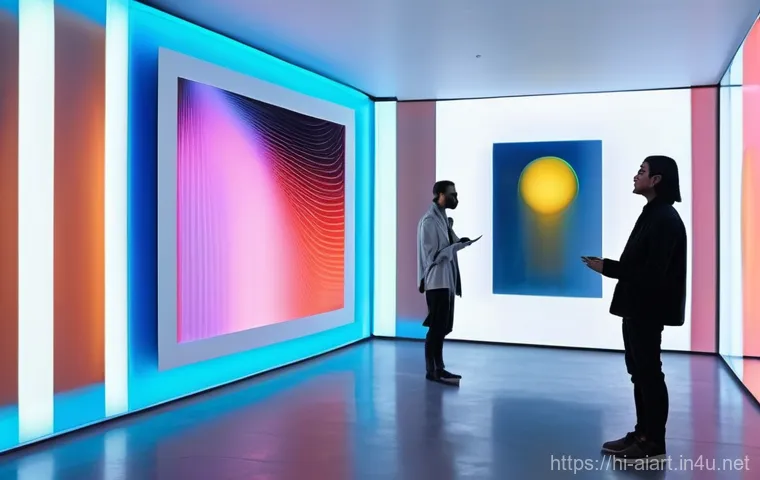 AI 예술과 인터랙티브 퍼포먼스 - **Prompt 1: Futuristic Interactive Art Gallery**
    "A diverse group of people, dressed in stylish ...