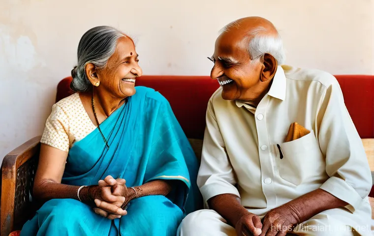 AI 예술과 자동 채색 - **Prompt: A heartwarming scene of an elderly Indian couple, a grandmother in a vibrant blue traditio...