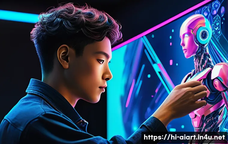AI 예술과 수학적 패턴 - A vibrant digital artwork depicting a fusion of technology and imagination, featuring AI-generated g...