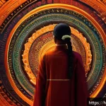 AI 아트 전시회 - A vibrant digital artwork showcasing the fusion of traditional Indian folk art motifs with futuristi...
