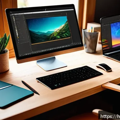 MidJourney 튜토리얼 - A digital artist&rsquo;s cozy workspace featuring a sleek pen tablet, a high-resolution monitor displaying...